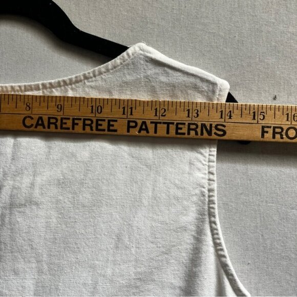 DKR Linen Viscose Relaxed Fit Long sleeveless white top with pockets Sz S - Picture 6 of 8